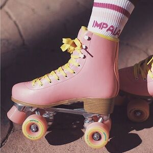 Impala Quad RollerSkates Pink with Yellow Laces